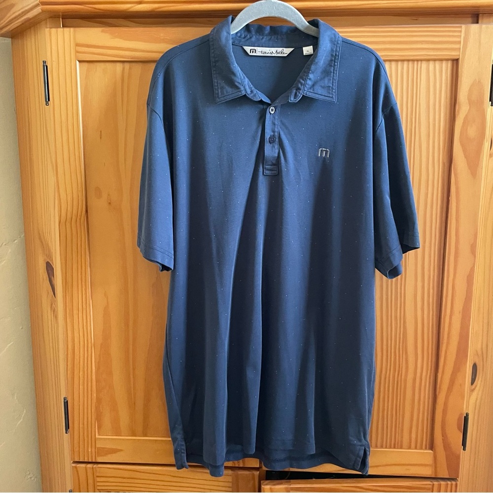 Travis Mathew Swiss Dot Short Sleeve Cotton Blend Golf Polo Shirt Blue Sz XL